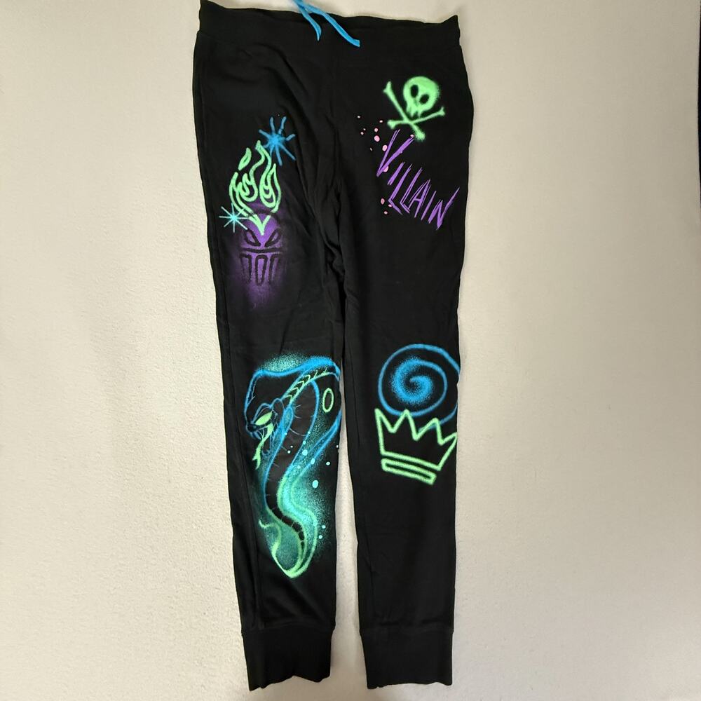 Disney Villains Graffiti Airbrush Jogger Sweatpants Black Cotton Mens M